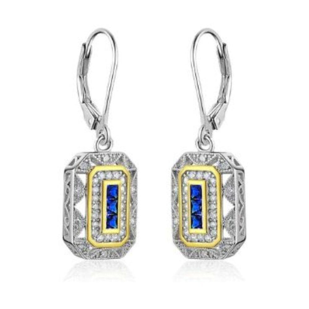 π Vintage-Inspired Blue Sapphire Earrings - 925 Sterling Silver - Picture 6 of 8